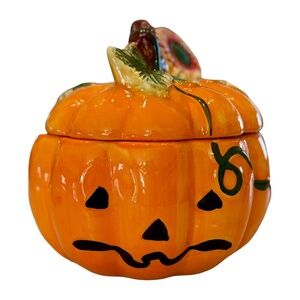 Ceramic Pumpkin Candy Cookie Jar With Lid Royal Autumn Halloween Fall Decor